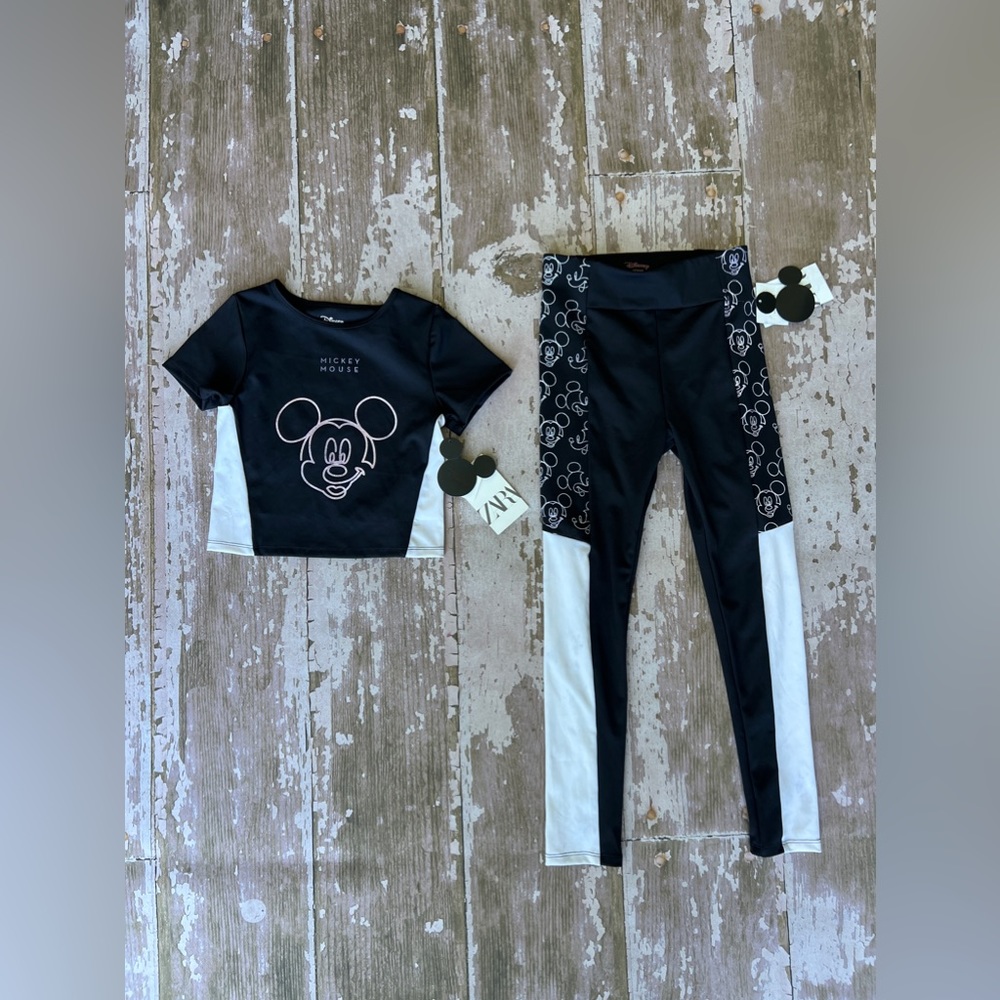*read* Zara Disney Mickey Mouse crop top leggings matching set girls 9/10 8